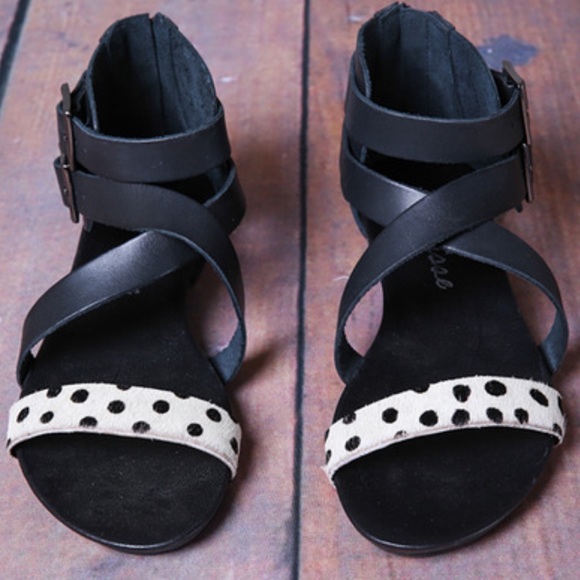 Genuine Leather/Cow Hair Black Gladiator Sandals - Picture 2 of 5